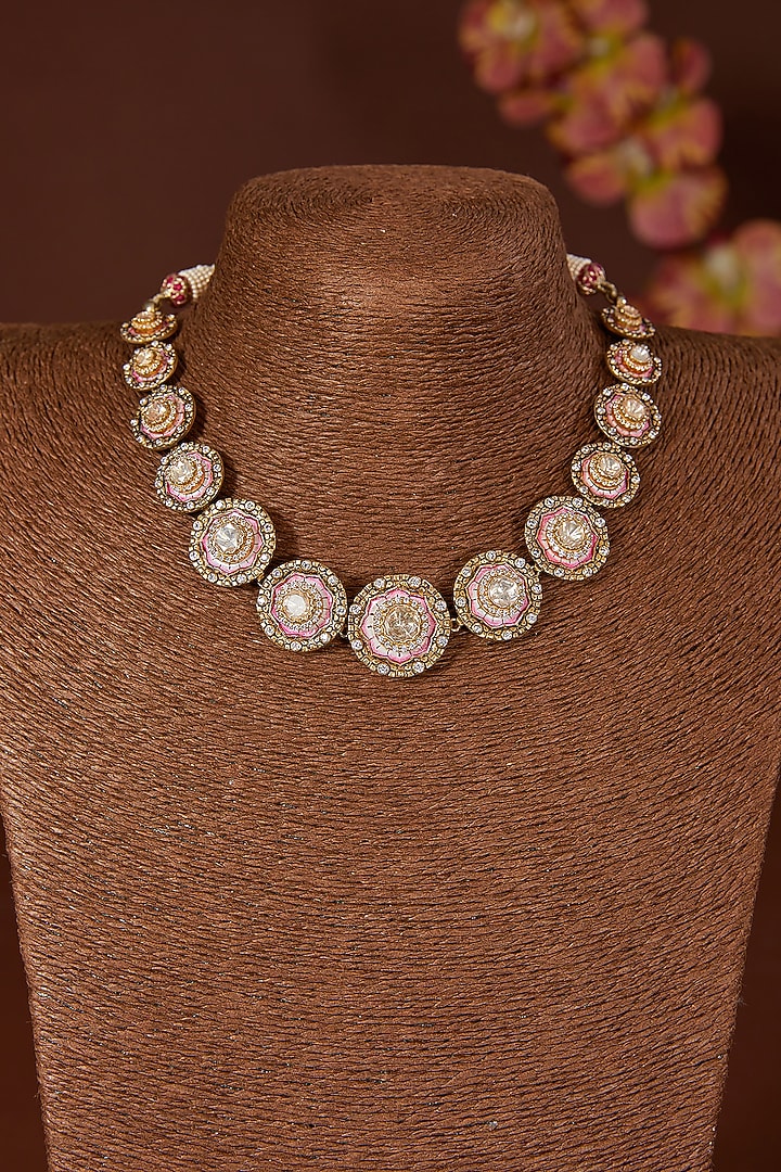 Black Rhodium Finish Moissanite Polki & CZ Choker Necklace Set In Sterling Silver by STELLA CREATIONS at Pernia's Pop Up Shop
