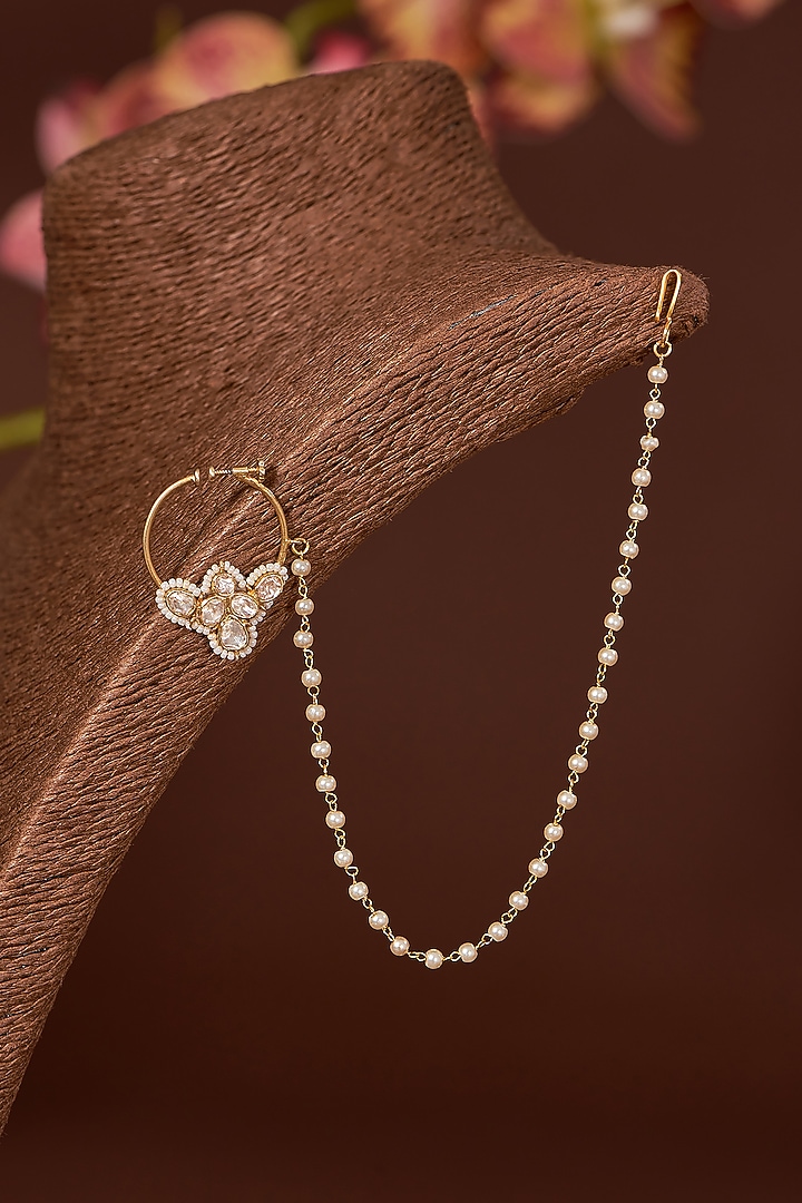 Gold Finish Moissanite Polki Nosering In Sterling Silver by STELLA CREATIONS at Pernia's Pop Up Shop