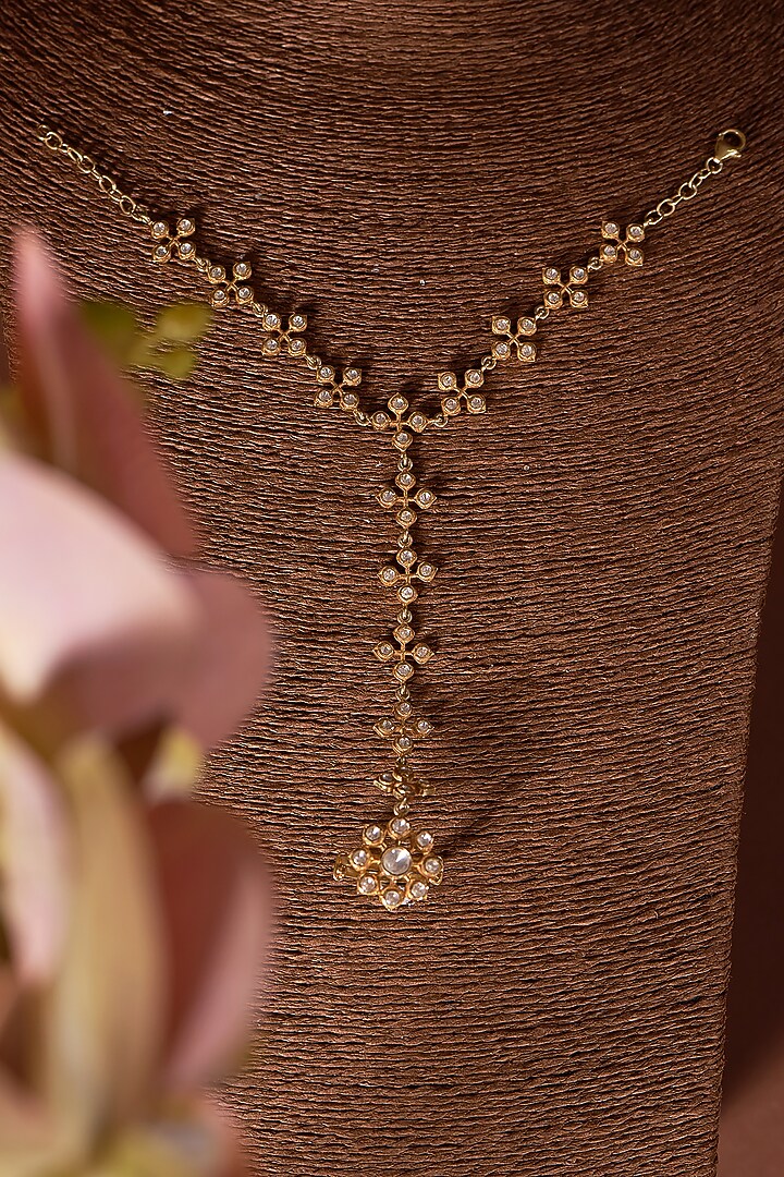 Gold Finish Moissanite Polki Handharness In Sterling Silver by STELLA CREATIONS at Pernia's Pop Up Shop