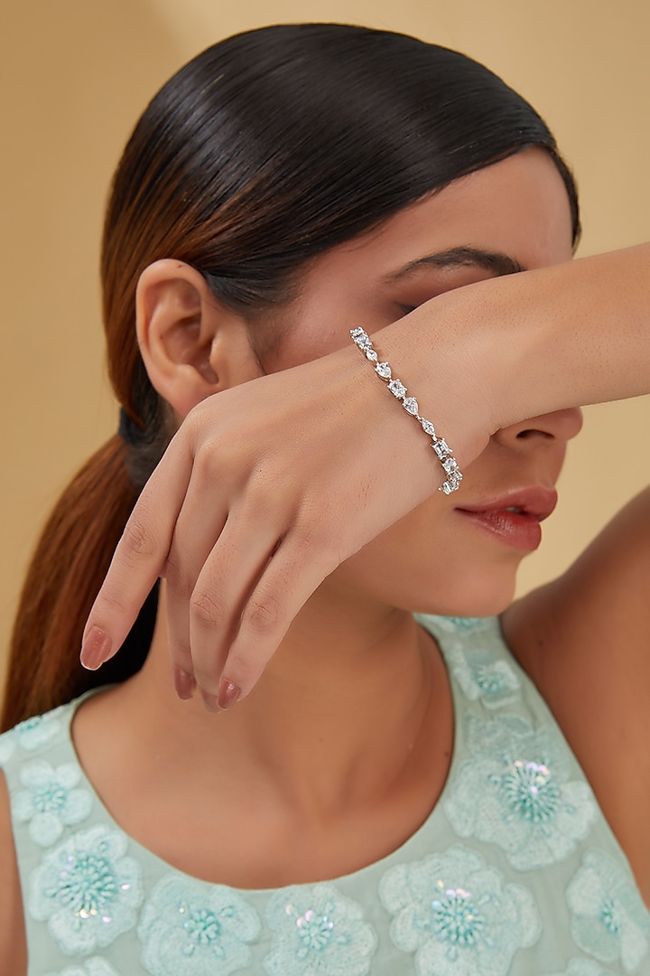 White Finish Zircon Bracelet In Sterling Silver by STELLA CREATIONS at Pernia's Pop Up Shop