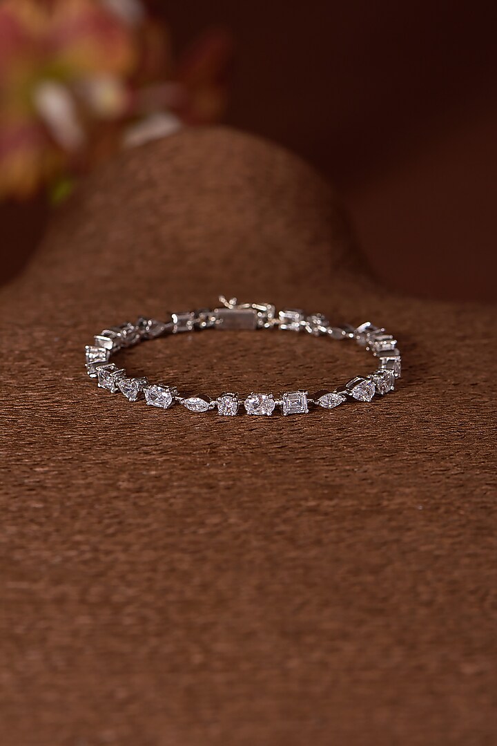 White Finish Zircon Bracelet In Sterling Silver by STELLA CREATIONS at Pernia's Pop Up Shop