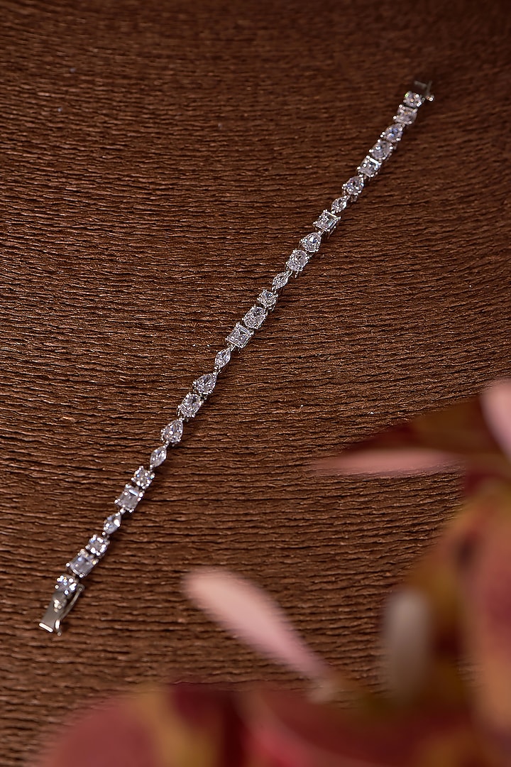 White Finish Zircon Bracelet In Sterling Silver by STELLA CREATIONS at Pernia's Pop Up Shop