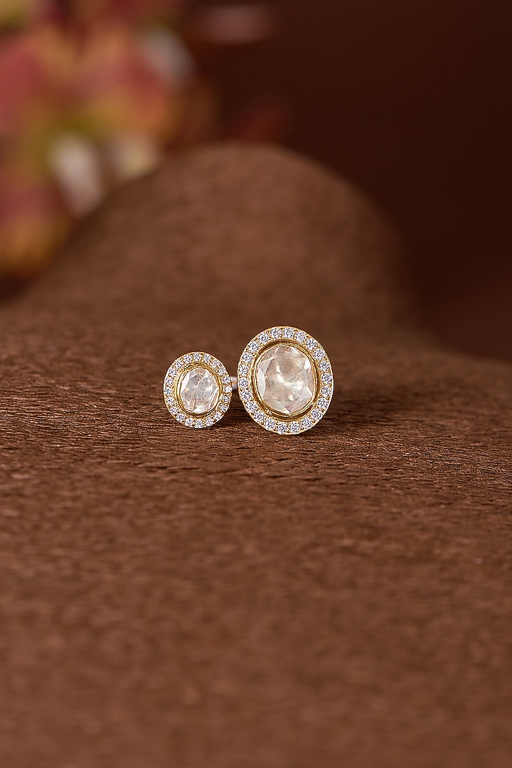Gold Finish Moissanite Polki Ring In Sterling Silver by STELLA CREATIONS at Pernia's Pop Up Shop
