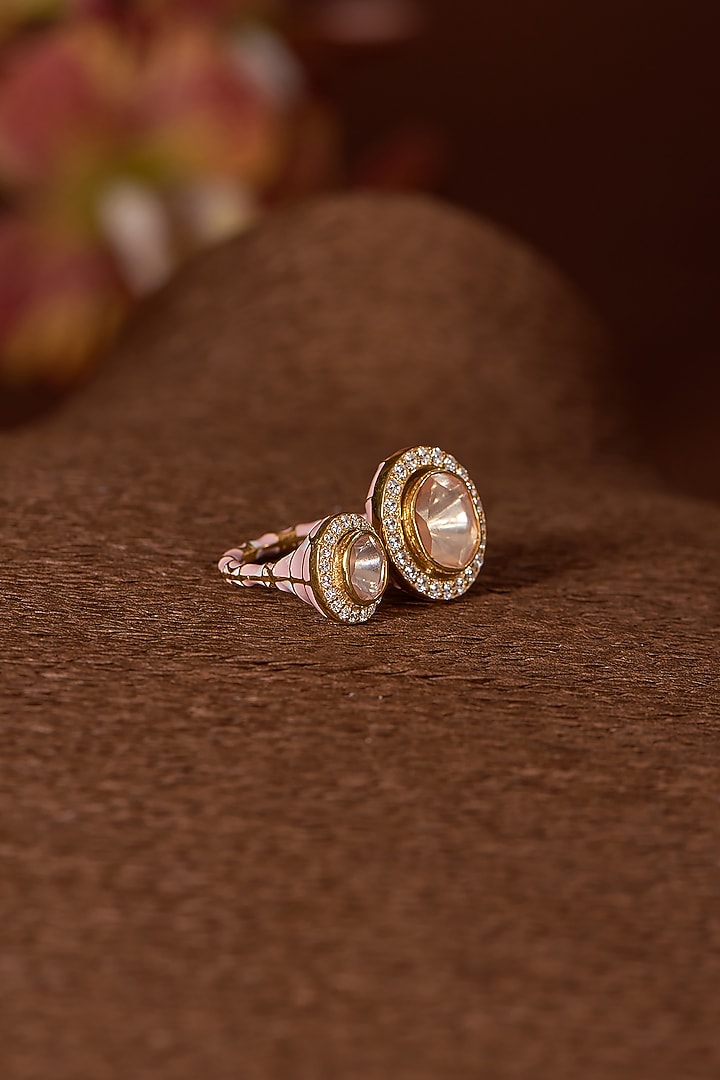 Gold Finish Moissanite Polki Ring In Sterling Silver by STELLA CREATIONS at Pernia's Pop Up Shop