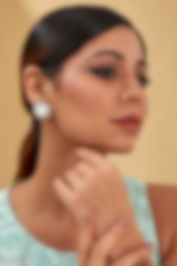 White Finish Zircon & Freshwater Pearl Stud Earrings In Sterling Silver by STELLA CREATIONS at Pernia's Pop Up Shop