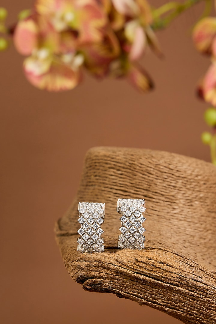 White Gold Finish Swarovski Zircon Stud Earrings In Sterling Silver by STELLA CREATIONS at Pernia's Pop Up Shop