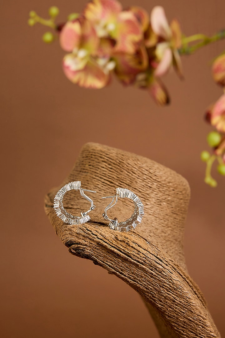 White Gold Finish Swarovski Zircon Stud Earrings In Sterling Silver by STELLA CREATIONS at Pernia's Pop Up Shop