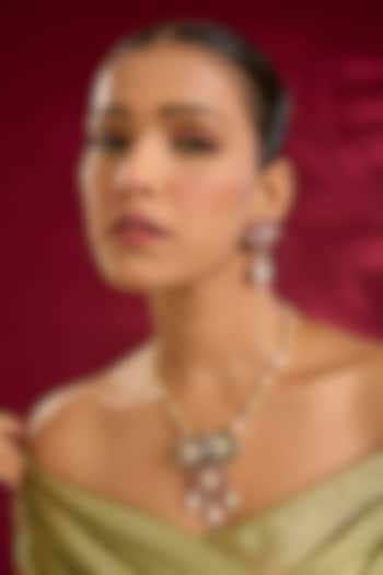Yellow Gold Finish Swarovski Zircon & Moissanite Polki Necklace Set In Sterling Silver by STELLA CREATIONS at Pernia's Pop Up Shop