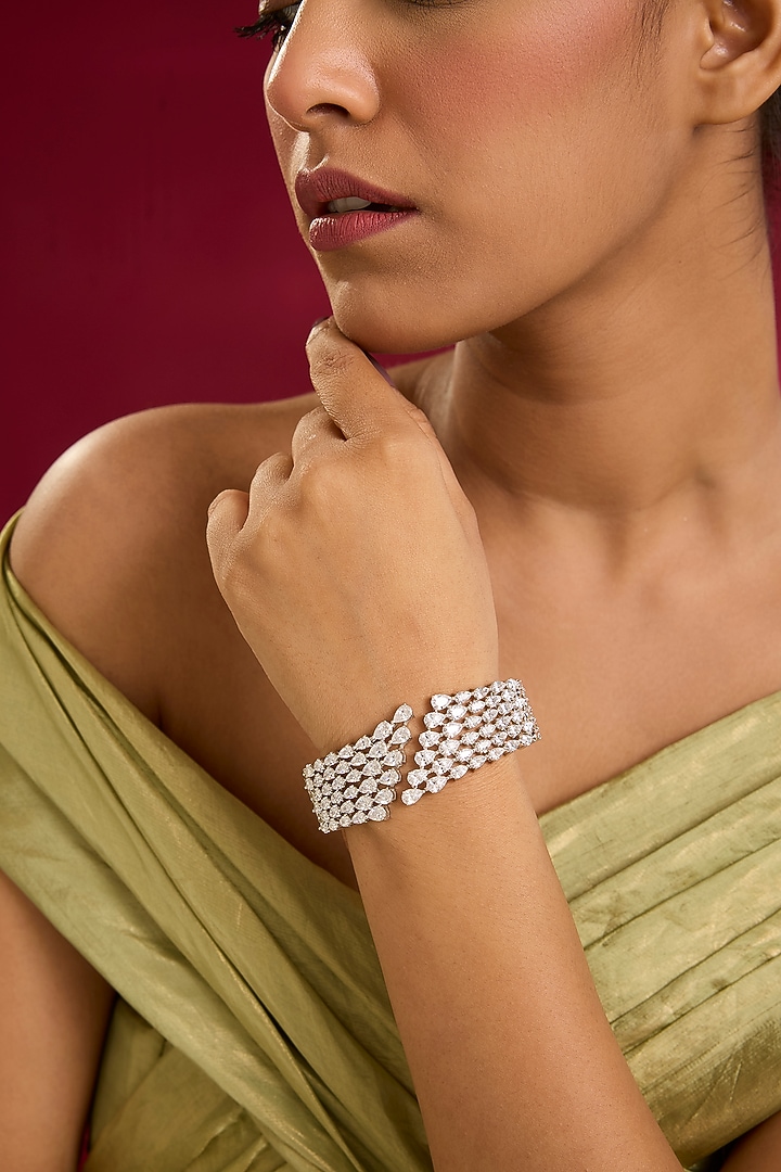 White Gold Finish Swarovski Zircon Bracelet In Sterling Silver by STELLA CREATIONS at Pernia's Pop Up Shop