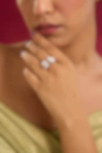 White Gold Finish Moissanite Diamond Ring In Sterling Silver by STELLA CREATIONS at Pernia's Pop Up Shop