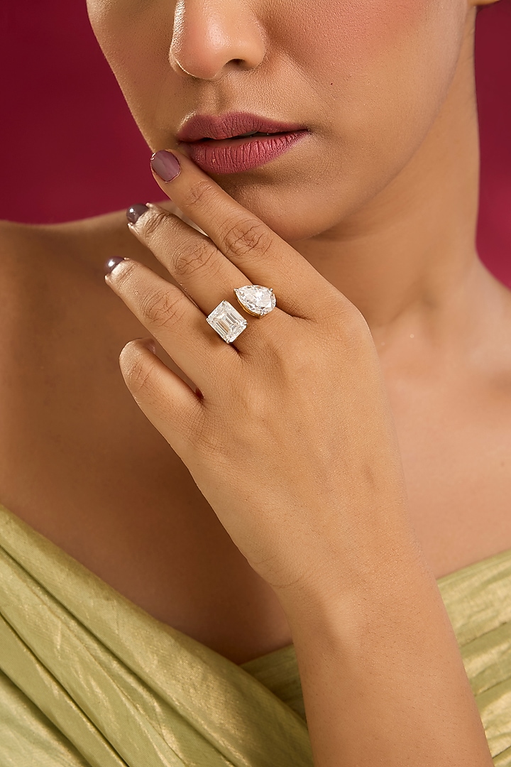 White Gold Finish Moissanite Diamond Ring In Sterling Silver by STELLA CREATIONS at Pernia's Pop Up Shop
