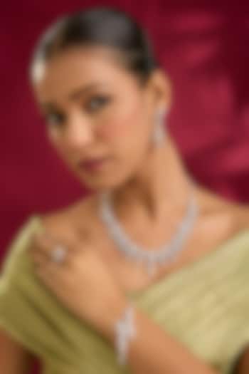 White Gold Finish Swarovski Zircon Necklace Set by STELLA CREATIONS at Pernia's Pop Up Shop