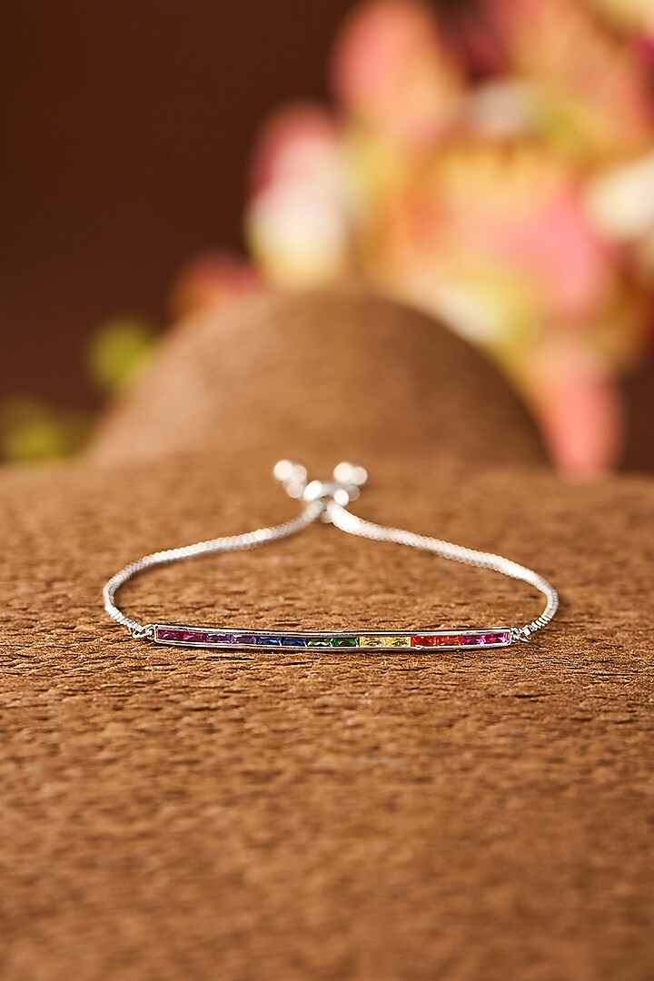 Yellow Gold Finish Eurostar Zircon & Multi-Colored Sapphire Stone Bracelet In Sterling Silver by STELLA CREATIONS at Pernia's Pop Up Shop
