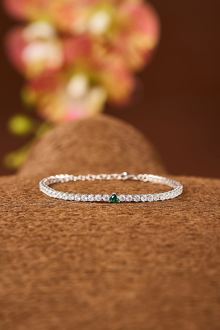 White Gold Finish Eurostar Zircon Bracelet In Sterling Silver by STELLA CREATIONS at Pernia's Pop Up Shop