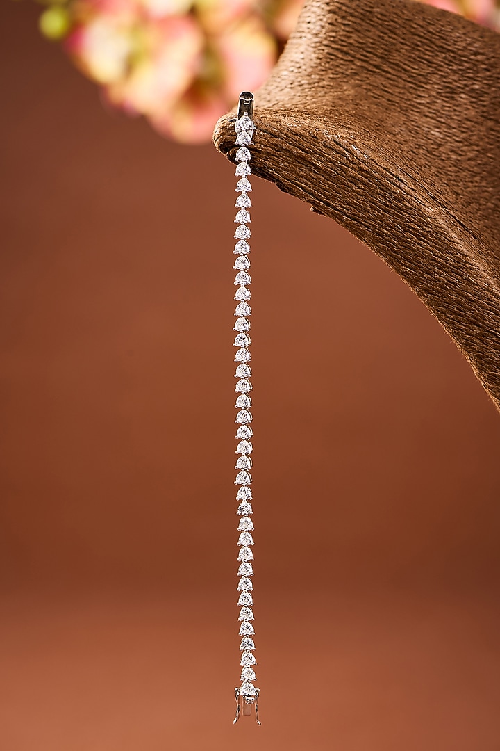 White Gold Finish Eurostar Zircon Bracelet In Sterling Silver by STELLA CREATIONS at Pernia's Pop Up Shop