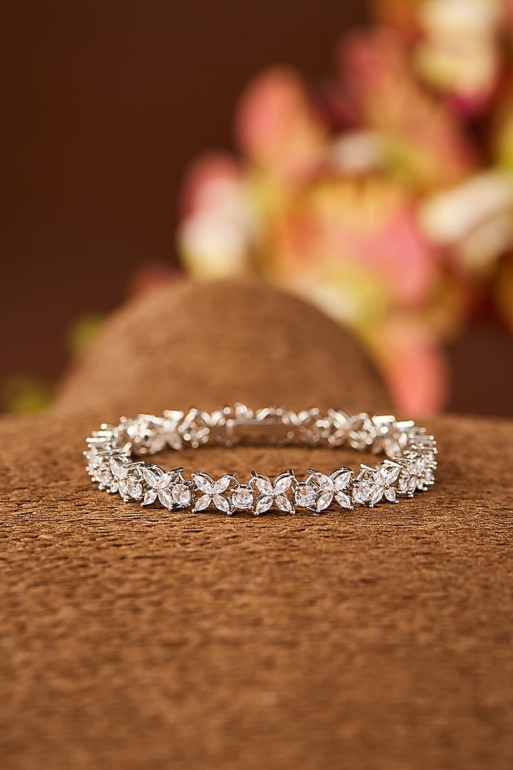 White Gold Finish Eurostar Zircon Bracelet In Sterling Silver by STELLA CREATIONS at Pernia's Pop Up Shop