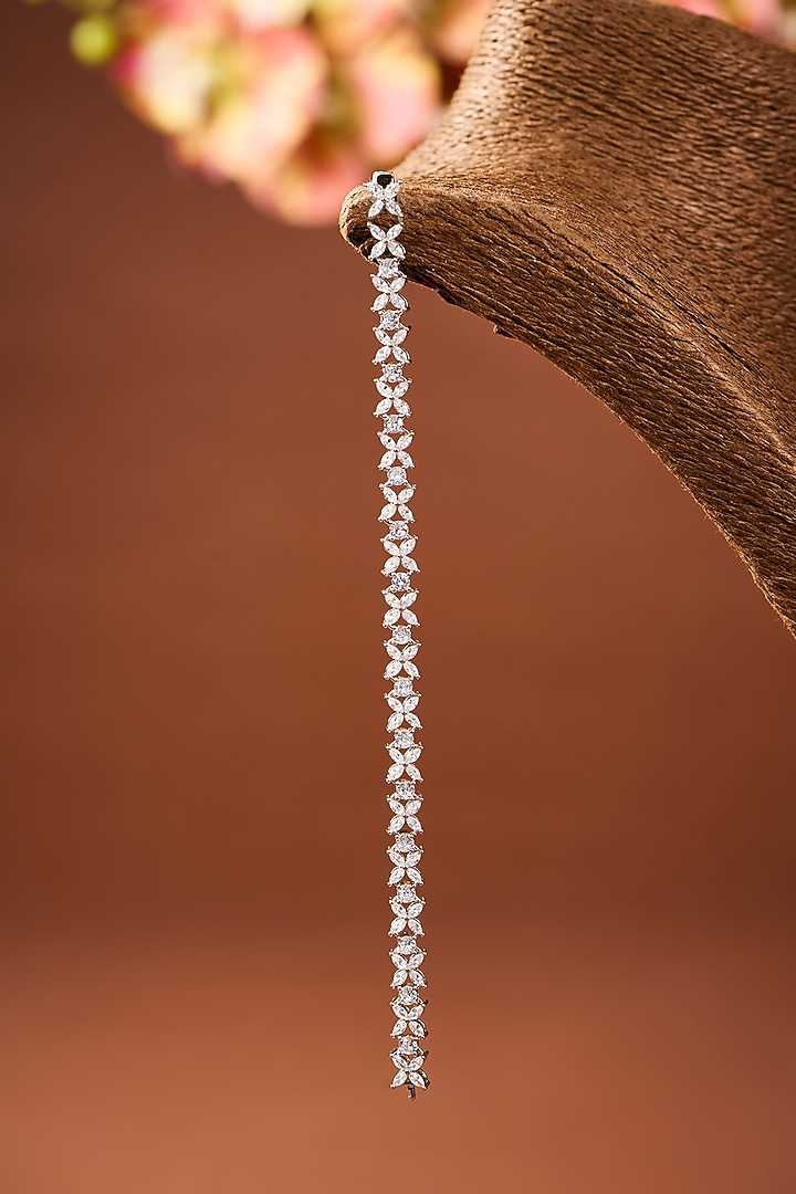 White Gold Finish Eurostar Zircon Bracelet In Sterling Silver by STELLA CREATIONS at Pernia's Pop Up Shop
