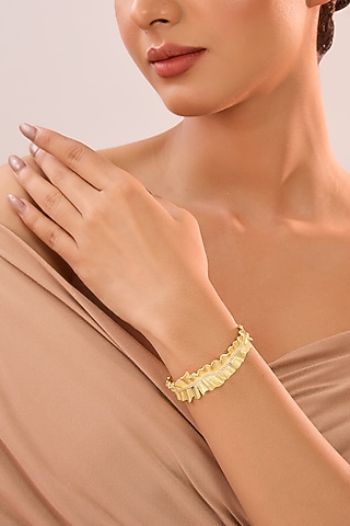 Yellow Gold Finish Eurostar Zircon Adjustable Cuff In Sterling Silver by STELLA CREATIONS