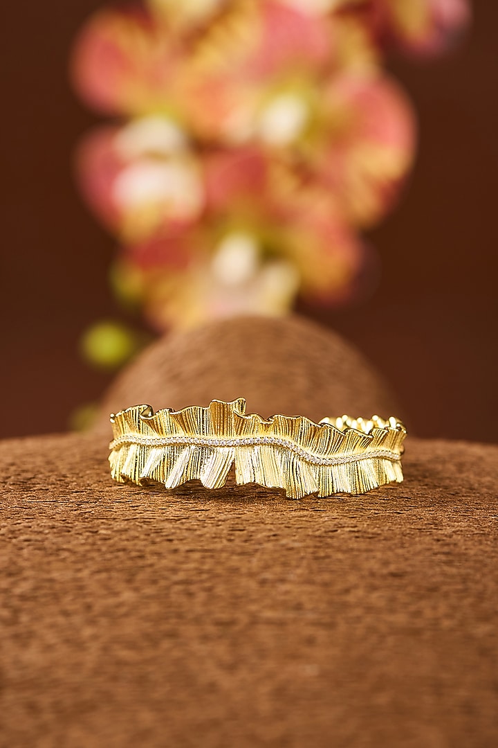Yellow Gold Finish Eurostar Zircon Adjustable Cuff In Sterling Silver by STELLA CREATIONS at Pernia's Pop Up Shop