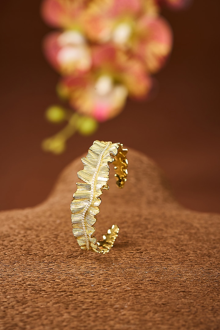 Yellow Gold Finish Eurostar Zircon Adjustable Cuff In Sterling Silver by STELLA CREATIONS at Pernia's Pop Up Shop