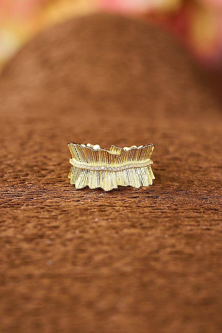 Yellow Gold Finish Eurostar Zircon Ring In Sterling Silver by STELLA CREATIONS at Pernia's Pop Up Shop