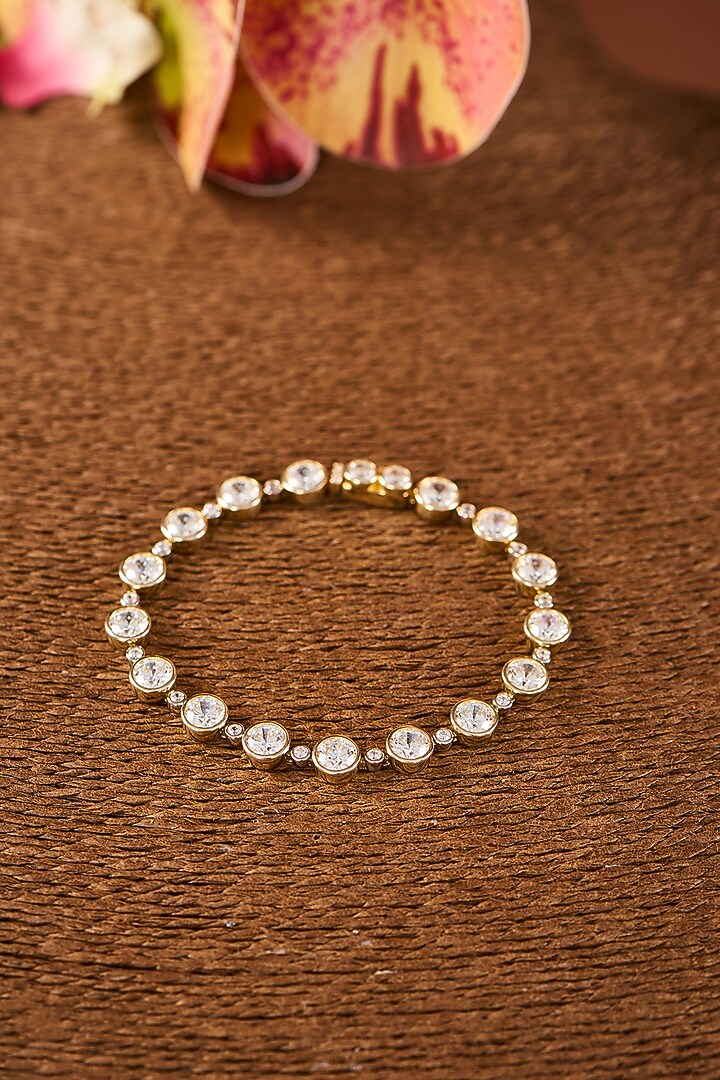 Yellow Gold Finish Eurostar Zircon Bracelet In Sterling Silver by STELLA CREATIONS at Pernia's Pop Up Shop