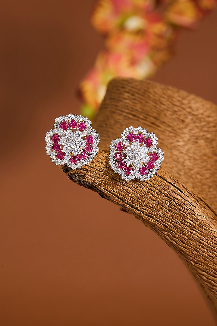 White Gold Finish Zircon & Ruby Stone Necklace Set In Sterling Silver by STELLA CREATIONS at Pernia's Pop Up Shop