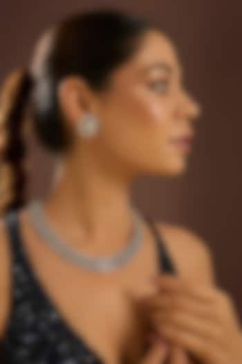 White Gold Finish Zircon & Sapphire Stone Necklace Set In Sterling Silver by STELLA CREATIONS at Pernia's Pop Up Shop