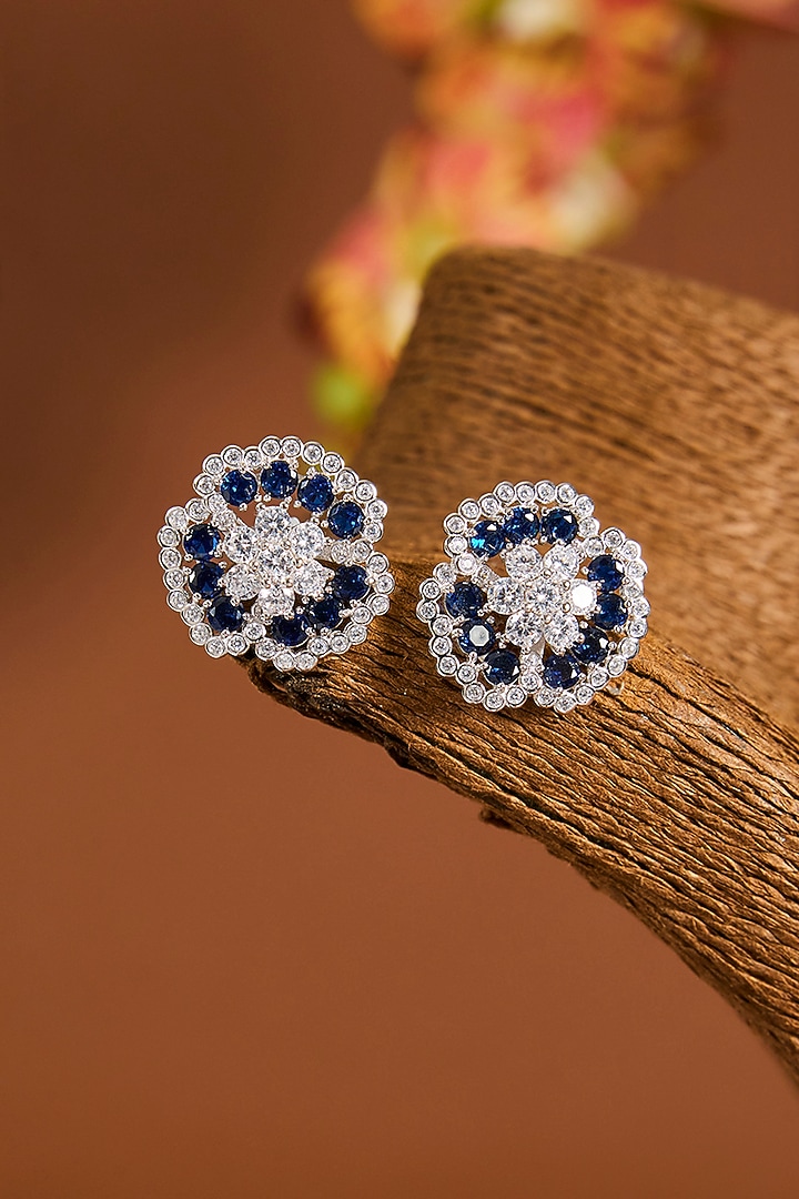 White Gold Finish Zircon & Sapphire Stone Necklace Set In Sterling Silver by STELLA CREATIONS at Pernia's Pop Up Shop