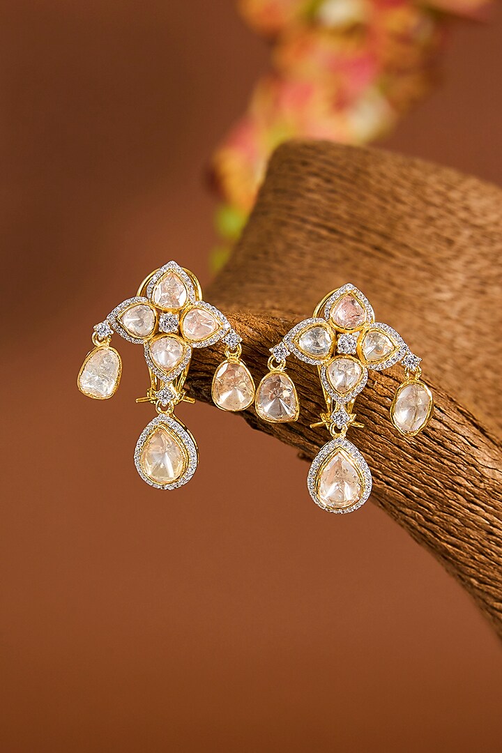 Yellow Gold Finish Moissanite Kundan Polki Necklace Set In Sterling Silver by STELLA CREATIONS at Pernia's Pop Up Shop