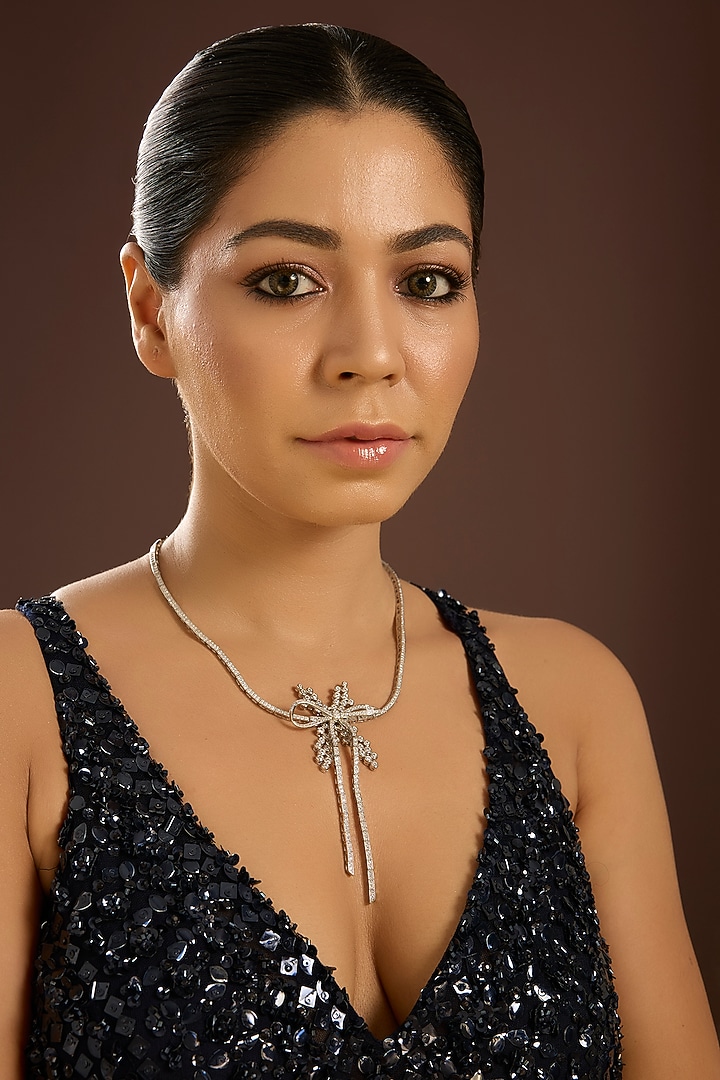 White Gold Finish Zircon Necklace by STELLA CREATIONS at Pernia's Pop Up Shop