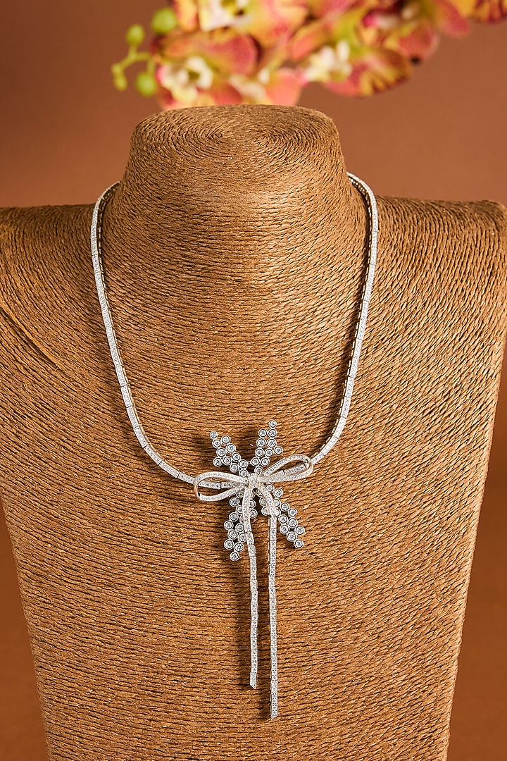 White Gold Finish Zircon Necklace by STELLA CREATIONS at Pernia's Pop Up Shop