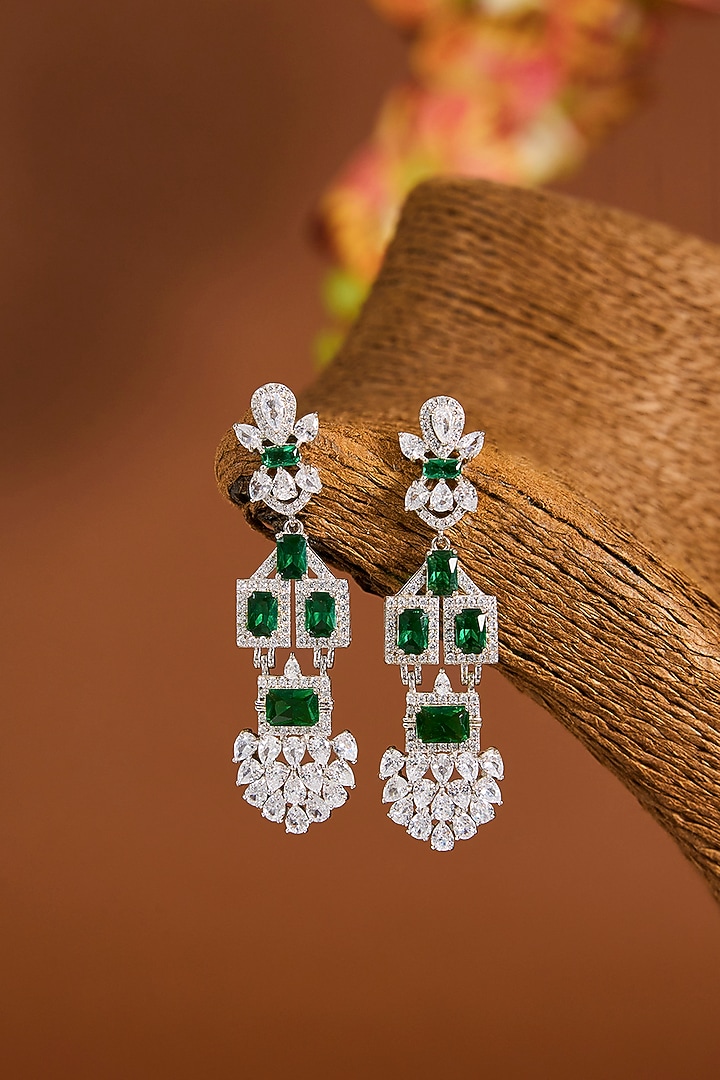 White Gold Finish Zircon & Emerald Stone Necklace Set by STELLA CREATIONS at Pernia's Pop Up Shop