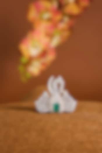 White Gold Finish Zircon & Emerald Stone Brooch Cum Pendant In Sterling Silver by STELLA CREATIONS at Pernia's Pop Up Shop