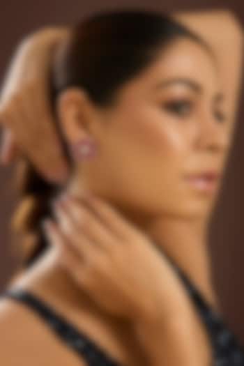 White Gold Finish Ruby Stone Stud Earrings by STELLA CREATIONS at Pernia's Pop Up Shop