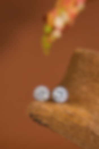 White Gold Finish Zircon Stud Earrings In Sterling Silver by STELLA CREATIONS at Pernia's Pop Up Shop