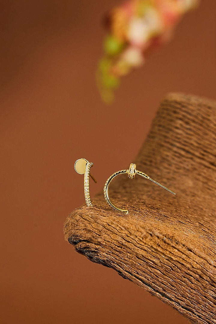 Yellow Gold Finish Zircon Hoop Earrings In Sterling Silver by STELLA CREATIONS at Pernia's Pop Up Shop