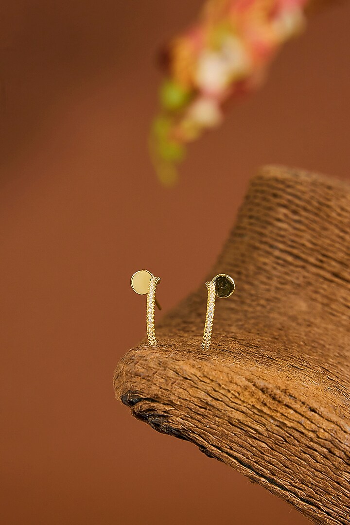 Yellow Gold Finish Zircon Hoop Earrings In Sterling Silver by STELLA CREATIONS at Pernia's Pop Up Shop
