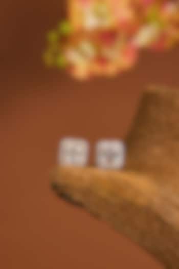 White Gold Finish Zircon Stud Earrings In Sterling Silver by STELLA CREATIONS at Pernia's Pop Up Shop