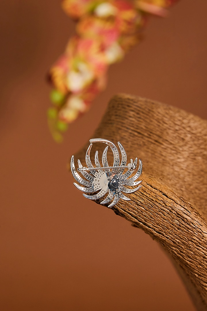 White Gold Finish Zircon & Shell Pearl Brooch by STELLA CREATIONS at Pernia's Pop Up Shop