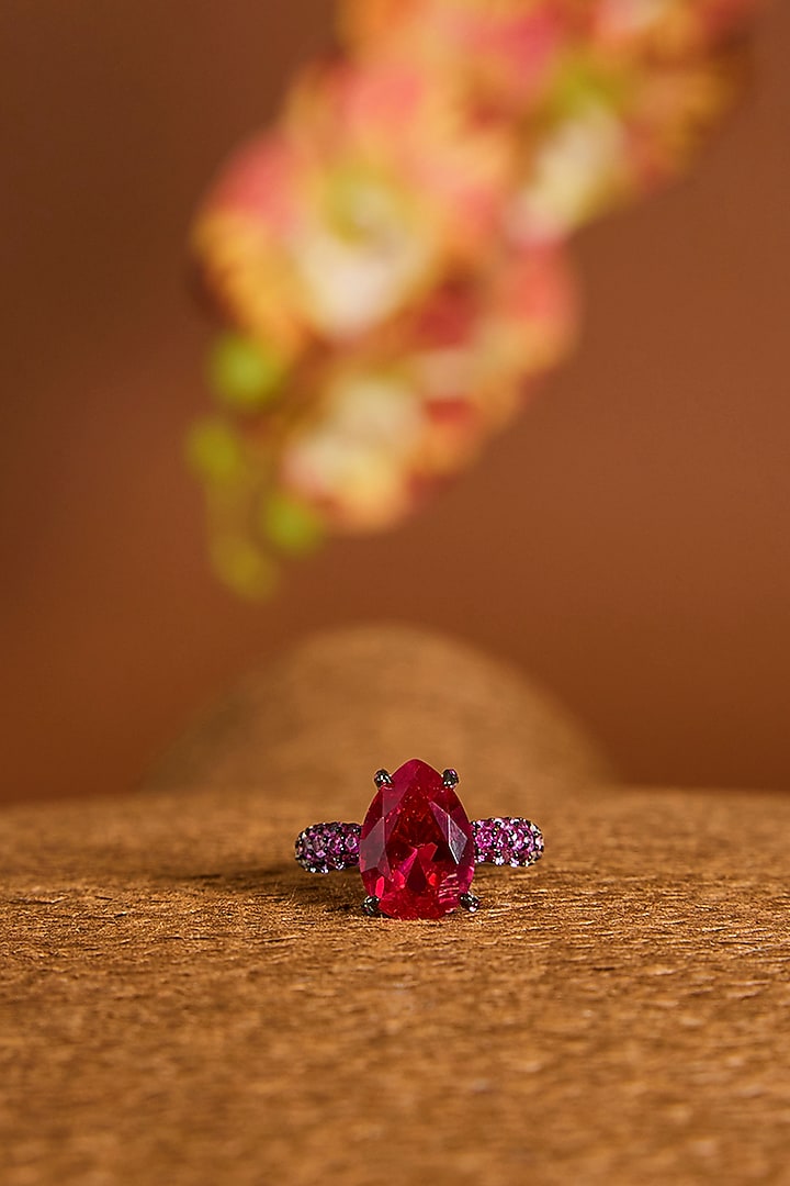 Black Rhodium Finish Ruby Stone Ring by STELLA CREATIONS at Pernia's Pop Up Shop