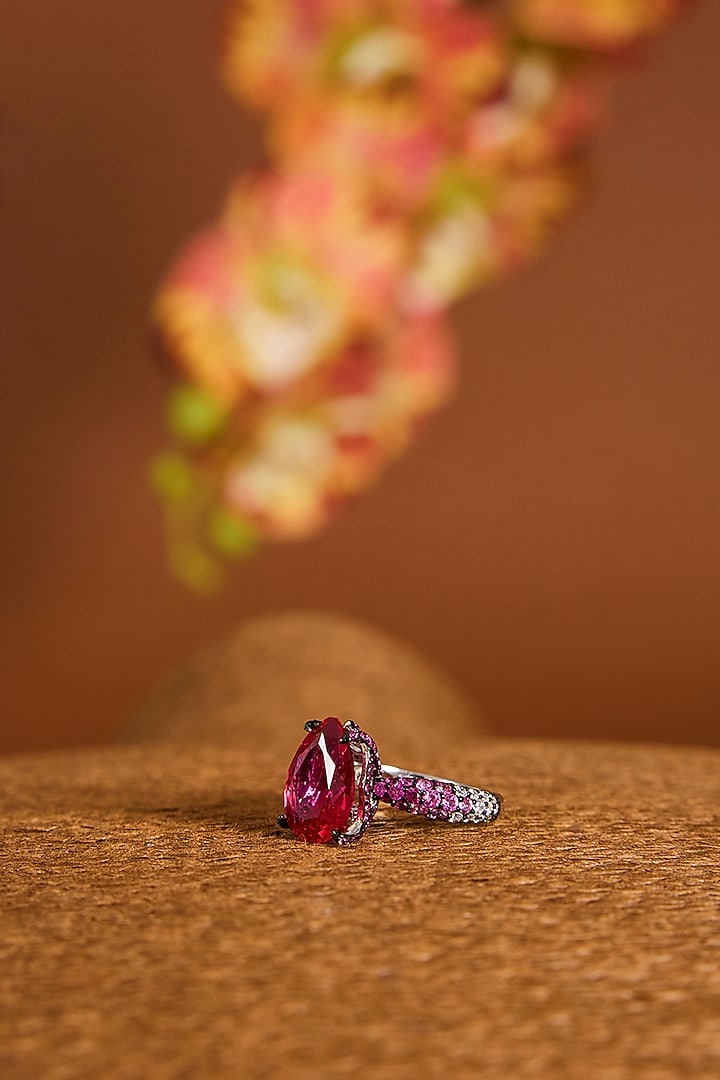 Black Rhodium Finish Ruby Stone Ring by STELLA CREATIONS at Pernia's Pop Up Shop