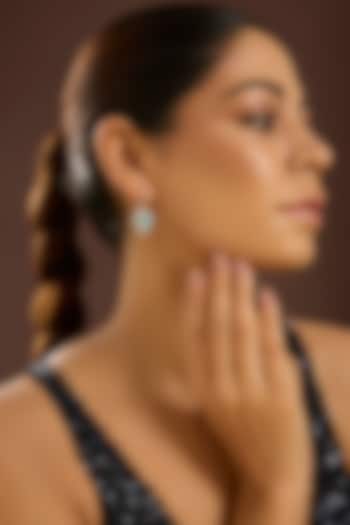 White Gold Finish Zircon & Topaz Stone Dangler Earrings In Sterling Silver by STELLA CREATIONS at Pernia's Pop Up Shop