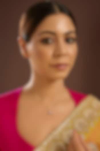 Gold Finish Zircon Pink Enameled Pendant Necklace In Sterling Silver by STELLA CREATIONS at Pernia's Pop Up Shop