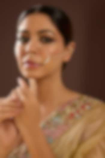 Yellow Gold Finish Shell Pearl & Moissanite Polki Nath by STELLA CREATIONS at Pernia's Pop Up Shop