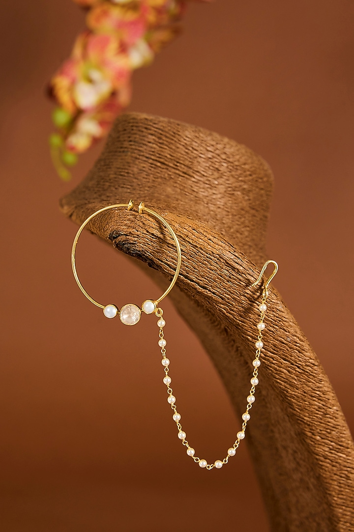 Yellow Gold Finish Shell Pearl & Moissanite Polki Nath by STELLA CREATIONS at Pernia's Pop Up Shop