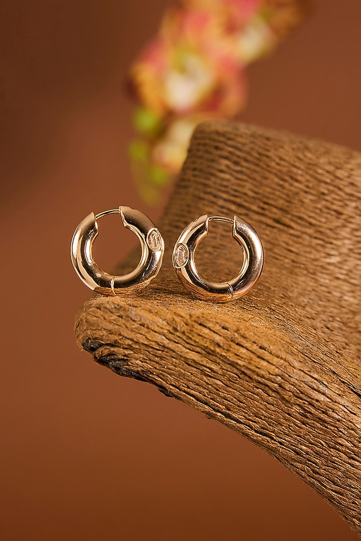 Rose Gold Finish Zircon Hoop Earrings by STELLA CREATIONS at Pernia's Pop Up Shop