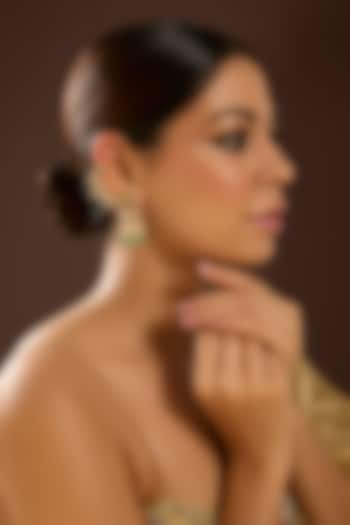 Yellow Gold Finish Moissanite Polki & Emerald Stone Jhumka Earrings In Sterling Silver by STELLA CREATIONS at Pernia's Pop Up Shop