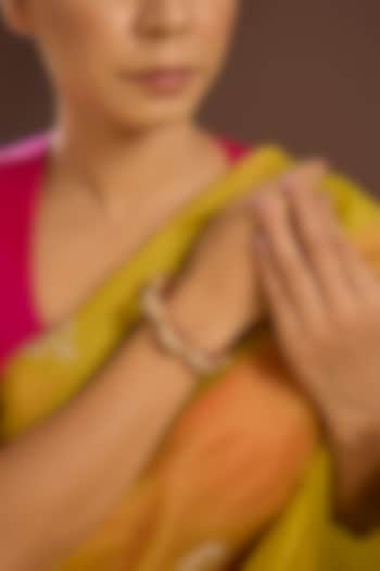 Yellow Gold Finish Moissanite Polki & Ruby Stone Openable Bangle In Sterling Silver by STELLA CREATIONS at Pernia's Pop Up Shop