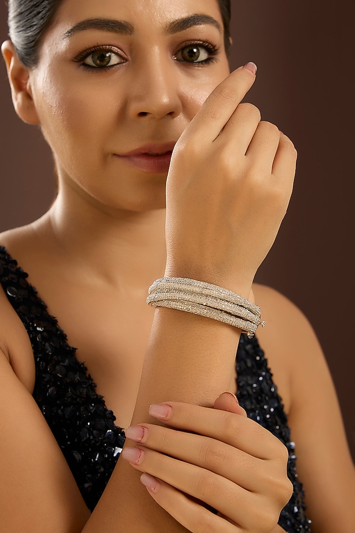 White Gold Finish Zircon Bracelet In Sterling Silver by STELLA CREATIONS at Pernia's Pop Up Shop